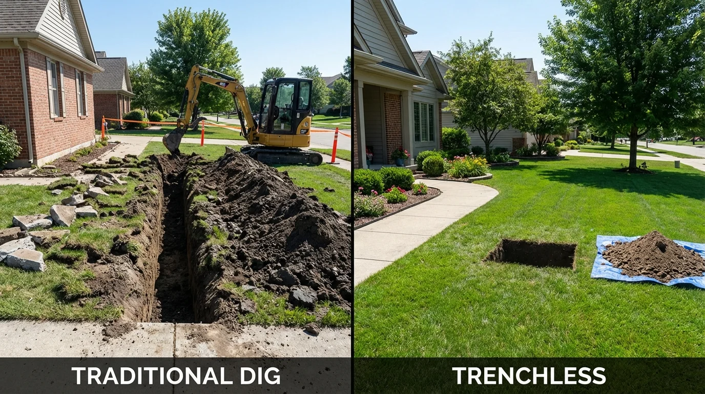 Trenchless sewer repair with minimal yard damage versus traditional excavation in Hebbronville, TX